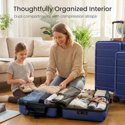 SHOWKOO 3-Piece Luggage Sets (20/24/28In), Deep Blue Full PC Durable Expandable Hardshell, 4-Wheel High-Capacity Tsa-Proof Anti-Theft Carry on & Checked Luggage, Gift for Travel/Business, Tsa-Proof Luggage Sets