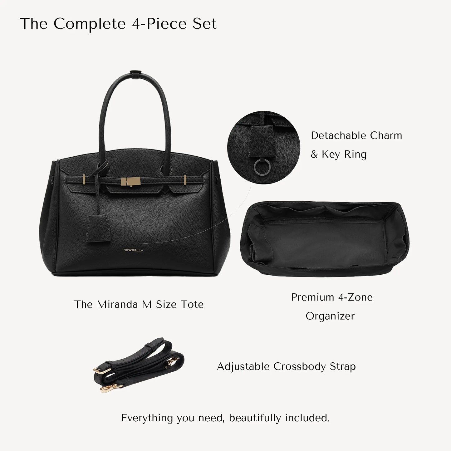 NEWBELLA Miranda M Size Top Handle Tote Bag- 13-Inch Laptop Work Bag with Organizer, Adjustable Crossbody Strap, Convertible Vegan Leather Handbag for Office, Travel and Everyday Use