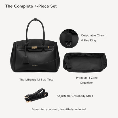 NEWBELLA Miranda M Size Top Handle Tote Bag- 13-Inch Laptop Work Bag with Organizer, Adjustable Crossbody Strap, Convertible Vegan Leather Handbag for Office, Travel and Everyday Use