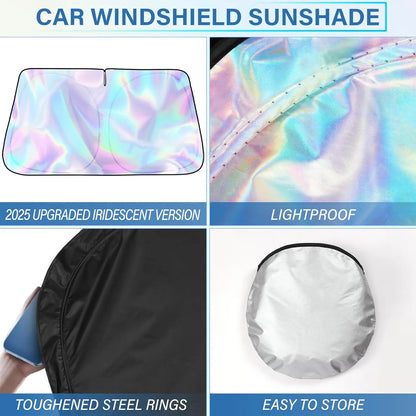 #Summervibes Laser Car Windshield Sunshade Iridescent Sun Shade, Foldable Universal Upgrade Enhanced UV Rays Reflective Sun Visor Shade Keeps Vehicle Cool #Summervibes