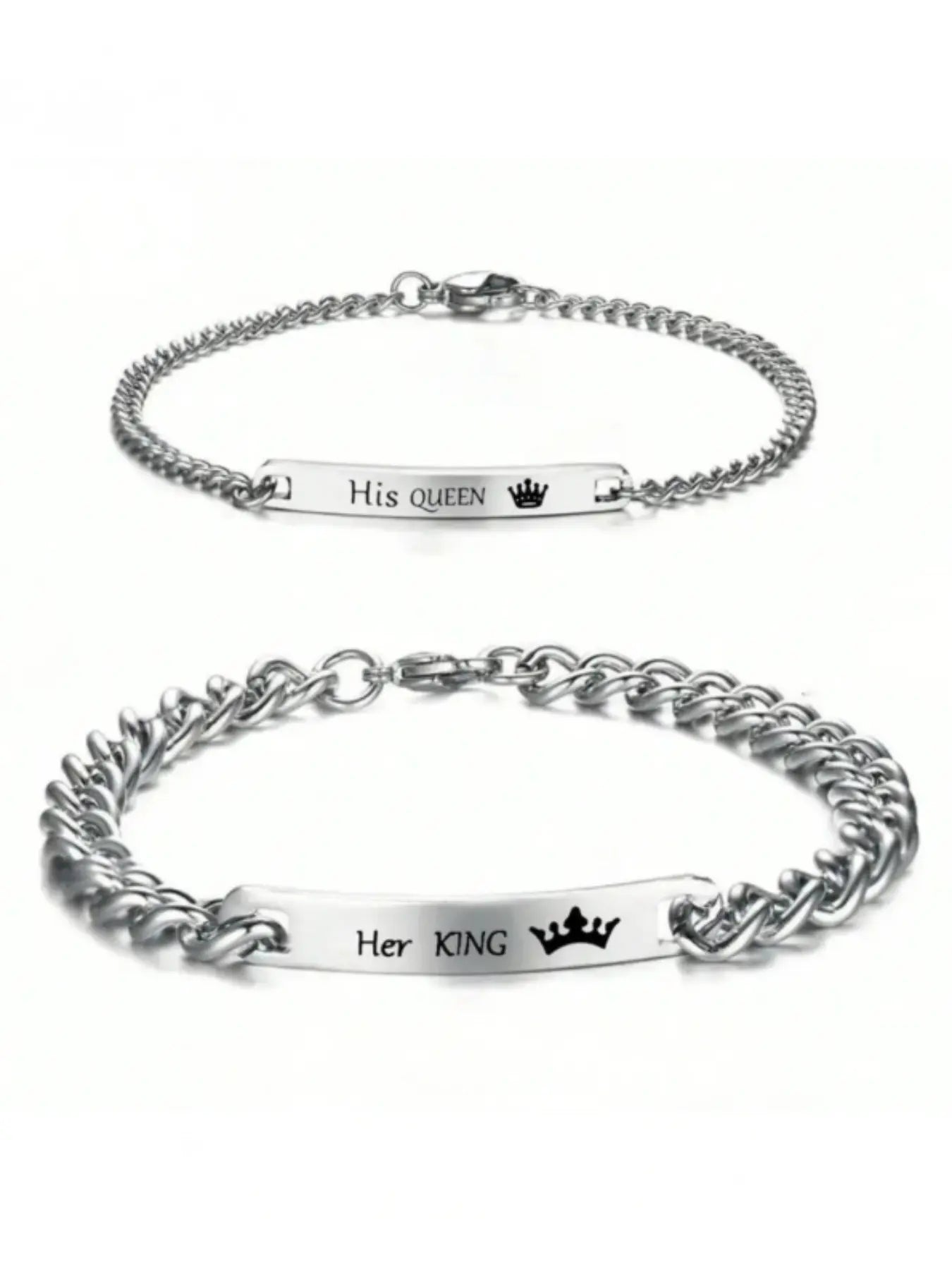 His Queen Her King Couple Necklace Bracelet Set, Couples Jewelry, Jewelry Sets, Unique Design, Durable Stainless Steel Romantic Gift, Perfect for Boyfriend Girlfriend, Valentine'S Day Christmas, Matching Necklaces, All Season Wear