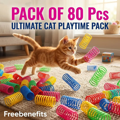 Cat Spring Toys, 16/80 Pack Cat Spiral Springs for Indoor Cats, Colorful & Durable Plastic Spring Coils Attract to Swat, Bite, Hunt, Interactive Toys for Kittens