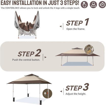 CROWN SHADES 13X13 Pop up Canopy, Outdoor Canopy Tent, Gazebo for Backyard & Patio Furniture, Foldable Sun Shade, Beige&Coffee
