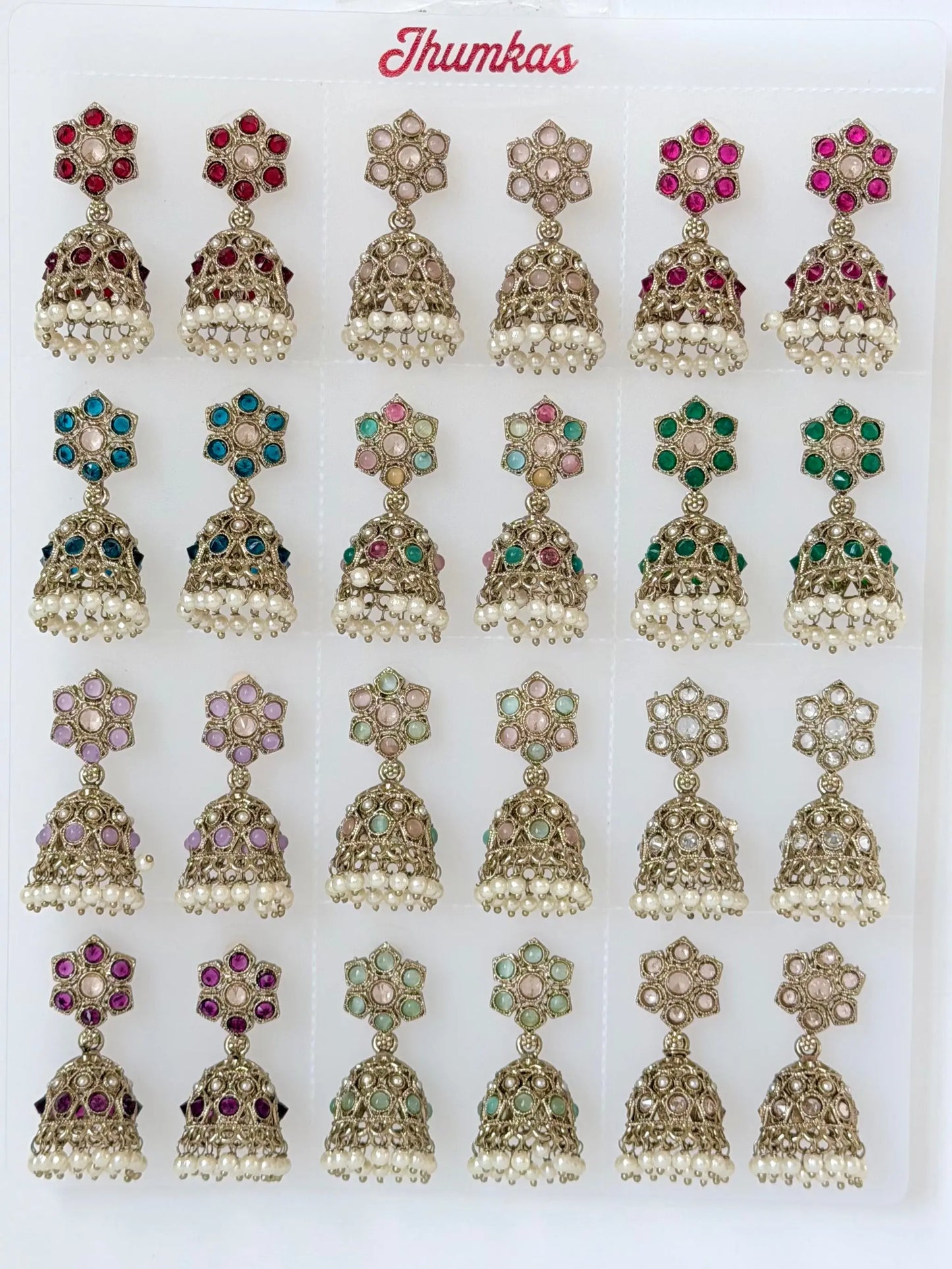 Polki Small Jhumka Pack - 12 Colors Traditional Indian Jewelry with Elegant Pearl Details