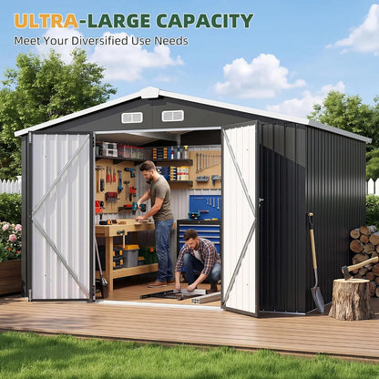 Aoxun Galvanized Steel Outdoor Storage Shed, 10'×8' Gable Roof Metal Tool Shed with Lockable Double Doors, Black for Backyard, Patio,Campingessentials,Outdoorfurnitureset,Campinggear Durable Garden Shed