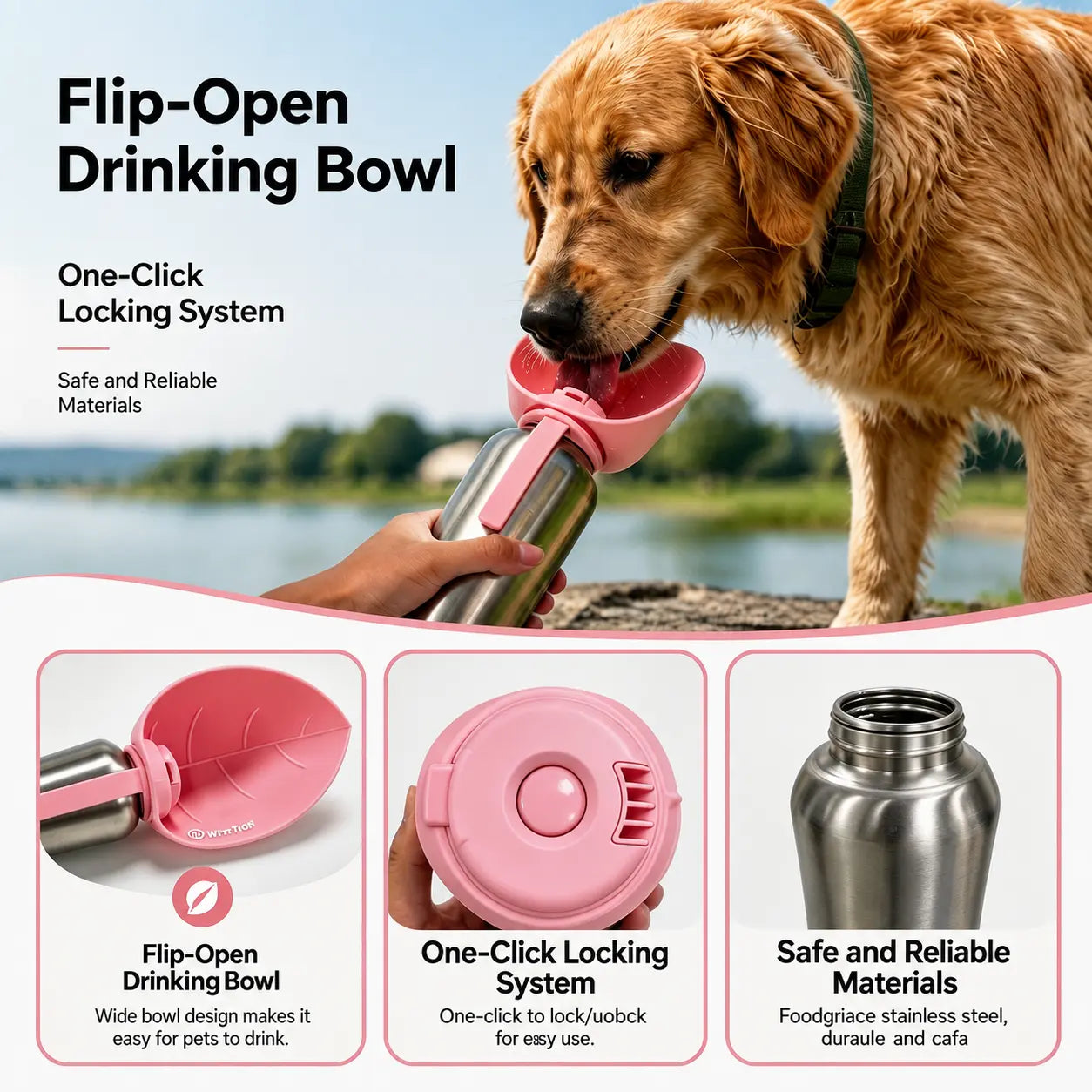 2 in 1 Dog Bowl & Water Bottle, Bpa-Free 24 Fl Oz/835 Ml Portable Dog Water Dispenser with Flip-Top Bowl, Leakproof Travel Pet Bottle for Walking, Hiking, Camping & Outdoor Adventures