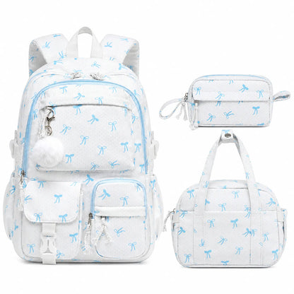 Similove Corduroy Floral Backpack for Girls, 3-Pocket Kawaii 3/4PCS Toddler Bookbag with Lunch Bag&Pencil Case&Water Bottle, Lightweight Casual Daypack for Preschool Travel