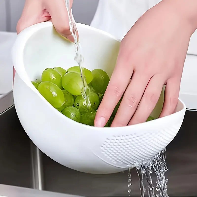 2 Pack White Rice Washing Colander with Handle Creative Plastic Strainer Multifunctional Kitchen Tool Large Capacity Streamlined Design Fast Drainage Storage for Rice Vegetables