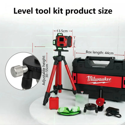 Milwaukee 4D16-Line Laser Level Kit with Dual Horizontal and Vertical 360° Laser,Gravity Pendulum Balancing System,Manual Slope Lock,Precise Measuring,Complete Mounting,Control Accessories for Tile Paving,Ceiling Installation,On-Site Building Layout Works