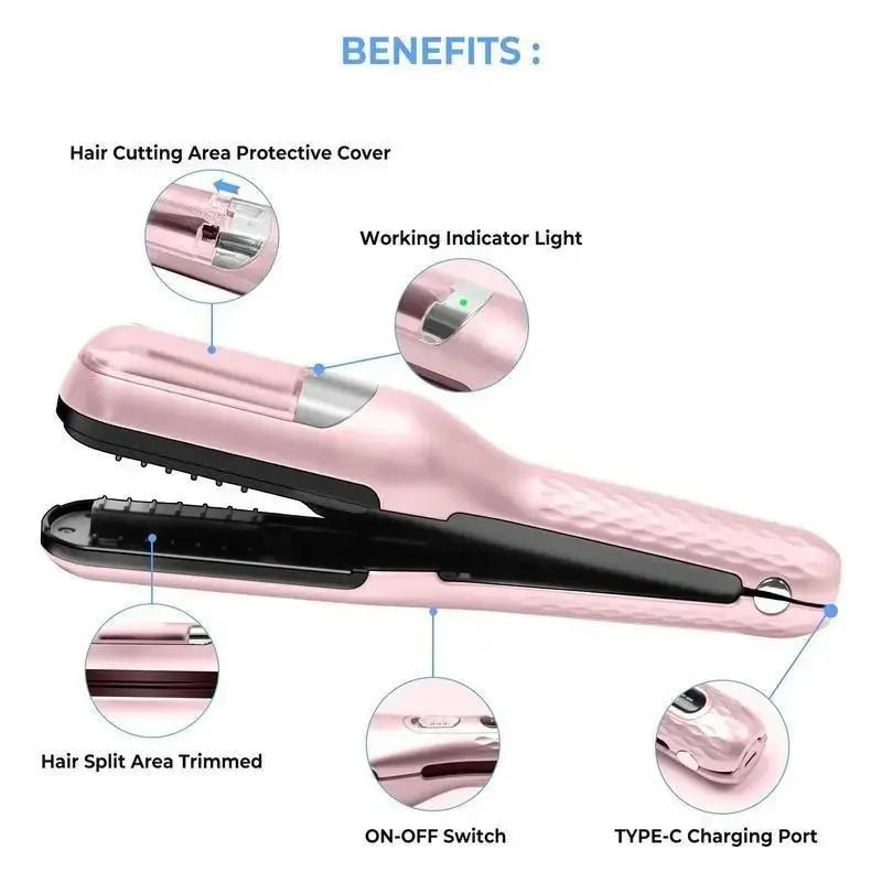 Cordless Split End Trimmer – Instantly Revive Dry, Frizzy, or Curly Hair without a Clumsy Trip to the Salon. This Pink Tool Gently Seals Split Ends at Home, Leaving Your Mane Healthier with Every Pass.