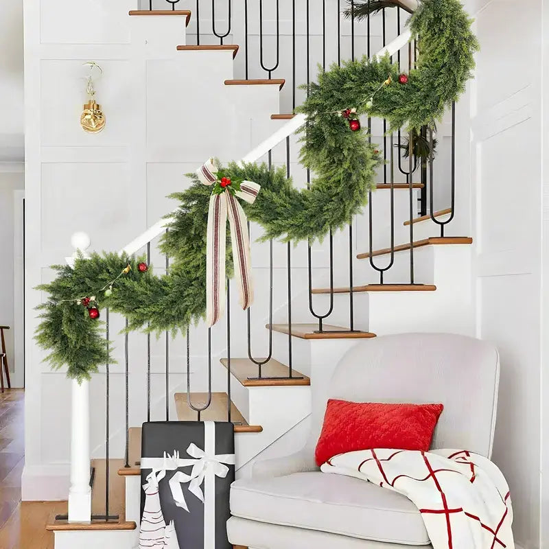 2-Pack 6 FT Artificial Cedar Garlands, Real Touch Winter Cedar Garland, Green Artificial Greenery Pine Garland for Table, Mantle, Wall, Indoor & Outdoor Christmas Decorations (2 Pcs, 6 FT).