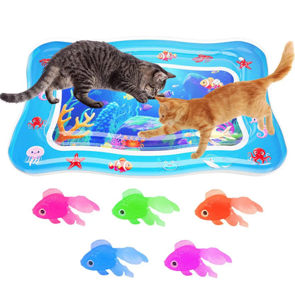 Catpick Cat Water Mat - Upgraded 0.7Mm Thick PVC Interactive Cooling & Heating Bed with Floating Fish, Anti-Scratch Leak-Proof Foldable Water Sensor Play Mat for Cats (17X25In) Dog Accessories Puppy Winter Warm Pet Washable Couch Indoor Cama Para Zon Pad