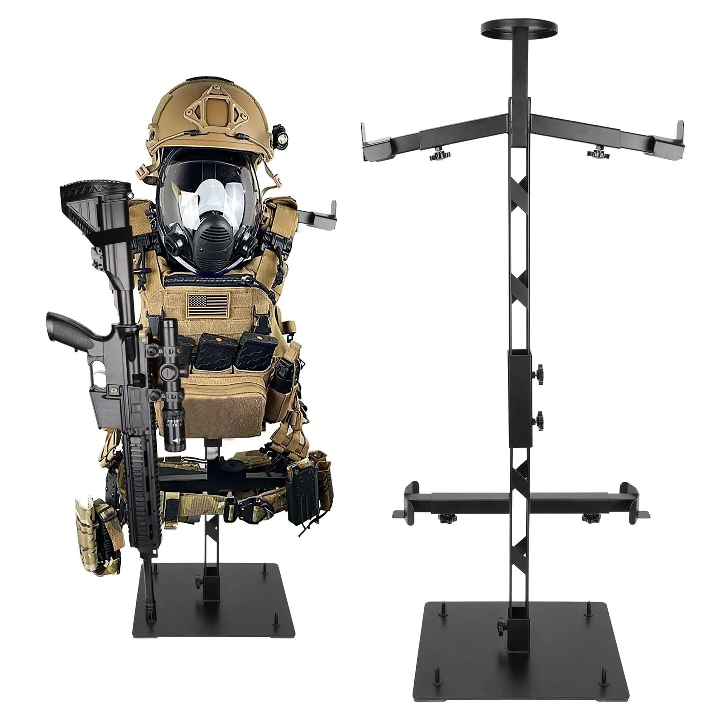 Heavy Duty Tactical Gear Stand Helmet Vest Belt Display Rack, All-Steel Adjustable Tactical Vest Hanger, Hold up to 70 Lbs, Silicone Base