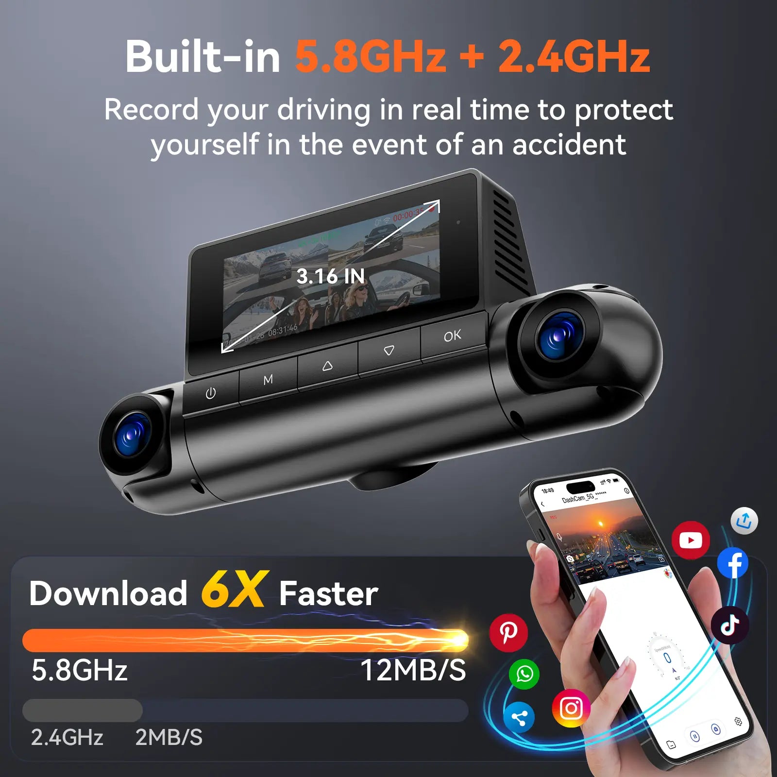 4K 4 Channel Dash Cam Front & 170° to 150° Ultra-Wide Angle 4Lenses Simultaneous Recording 5.8Ghz Wifi GPS 8 IR Lights Gravity Sensor Loop Recording 128GB SD Card Video Dashcam 4-Lens