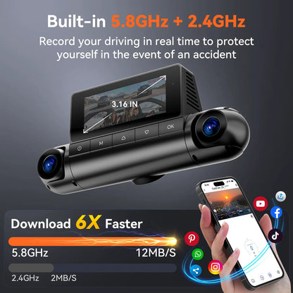 4K 4 Channel Dash Cam Front & 170° to 150° Ultra-Wide Angle 4Lenses Simultaneous Recording 5.8Ghz Wifi GPS 8 IR Lights Gravity Sensor Loop Recording 128GB SD Card Video Dashcam 4-Lens
