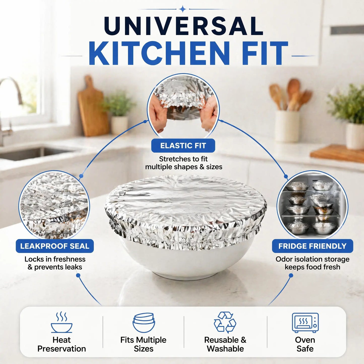 Thickened Aluminum Foil Food Warmer Cover, Reusable Thermal Insulation Cookware Cover for Kitchen Dining Table, Heat-Retaining, Freshness-Preserving, Dustproof, Fits All Bowls, Plates & Containers