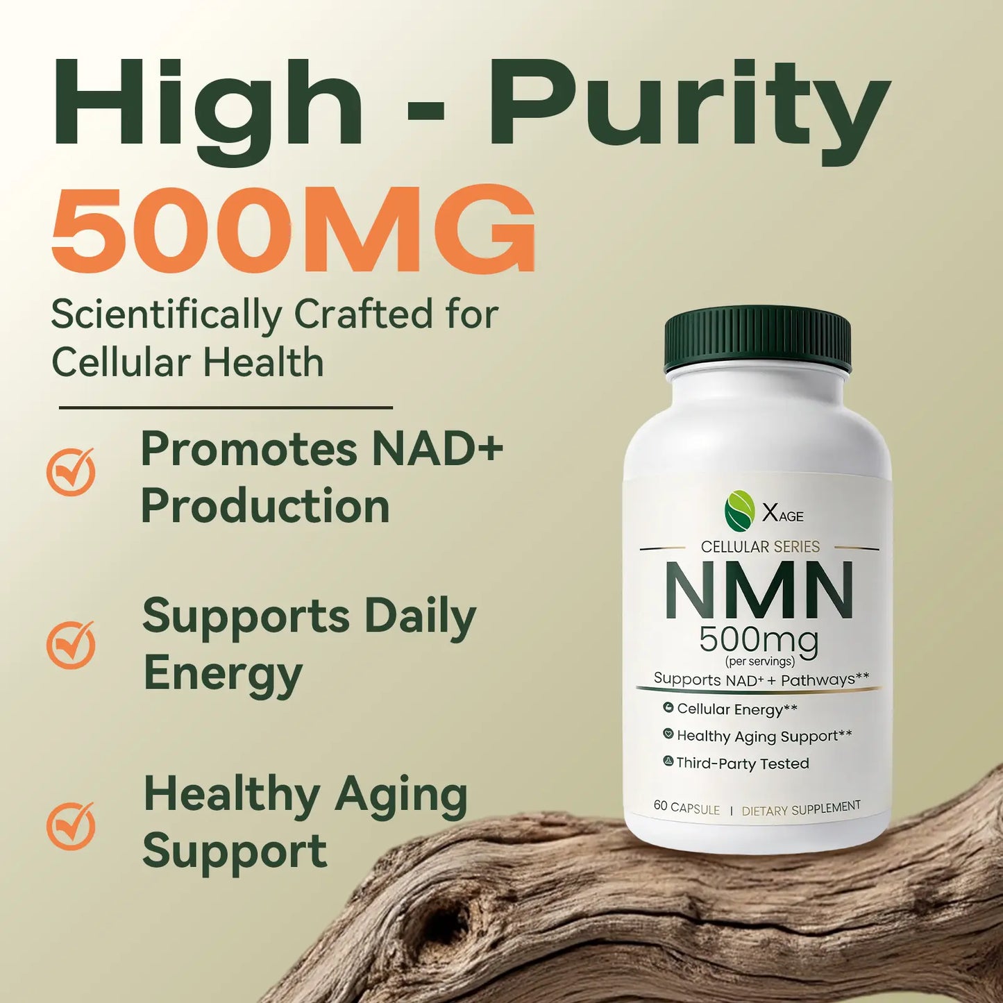 XAGE NMN 500Mg Antioxidant Capsules - Edible Dietary Supplements for Cellular Energy Support, Metabolism Boost, Body Health