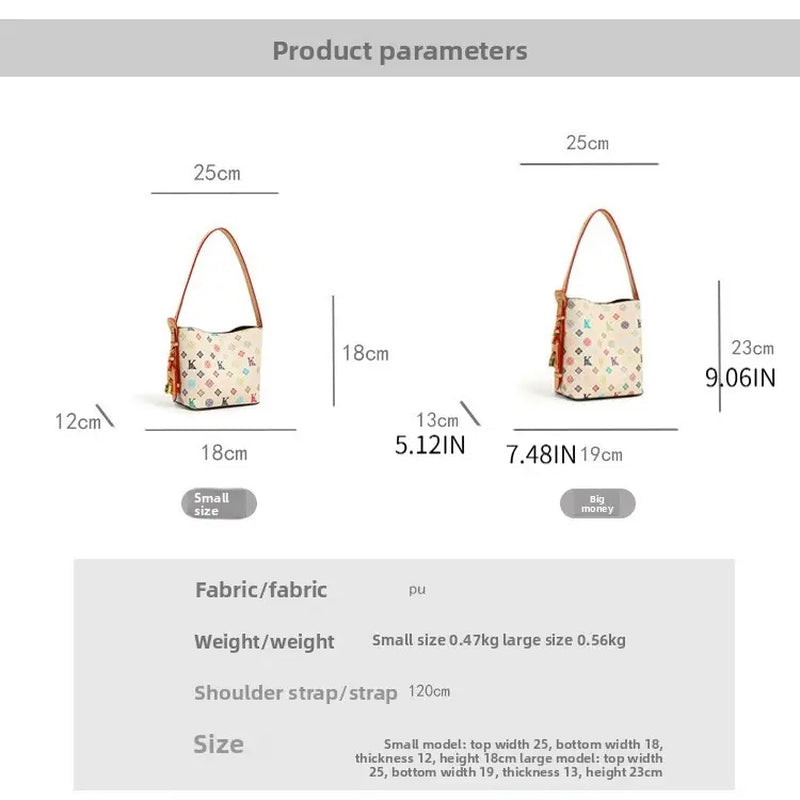 Women'S 2026 New Arrival Premium-Quality Vintage Printed Beige Bucket Bag, Crossbody & Shoulder Tote