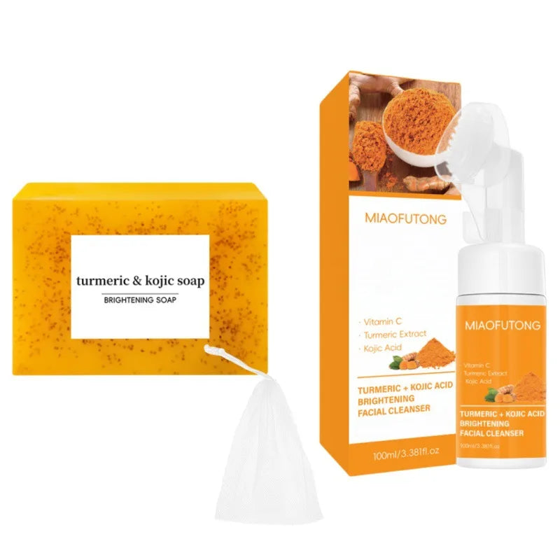 Turmeric Cleanser & Soap Sets Deeply Cleansing Kojic Acid Blackhead Remover Skin Cleansing Oil Control Fade Acne Marks Brighten