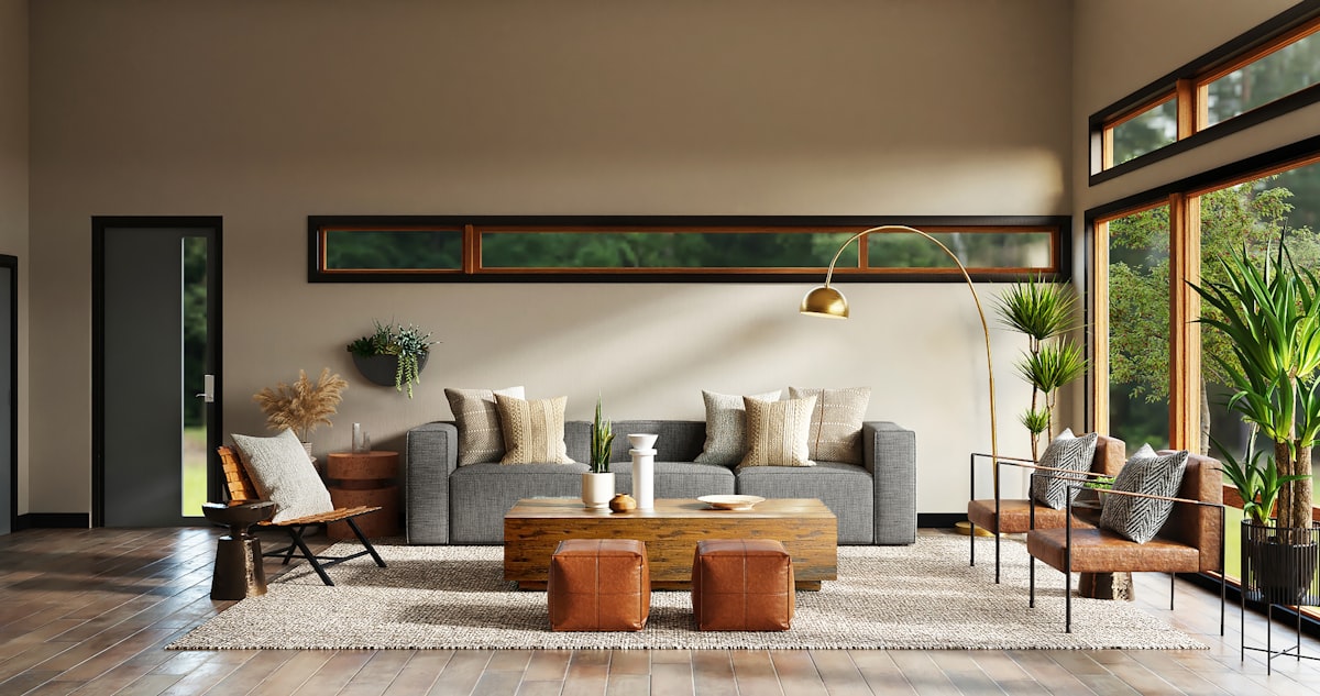 Living room with natural tone furniture set