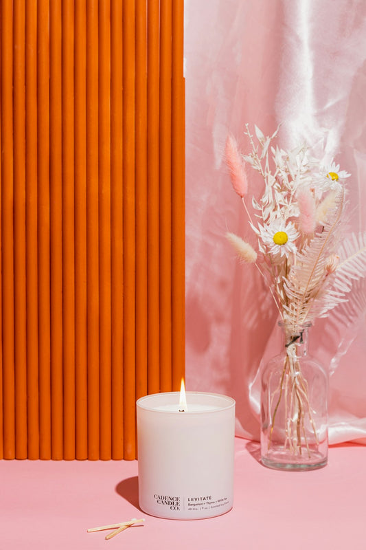 Pillar candle on a clear glass candle holder